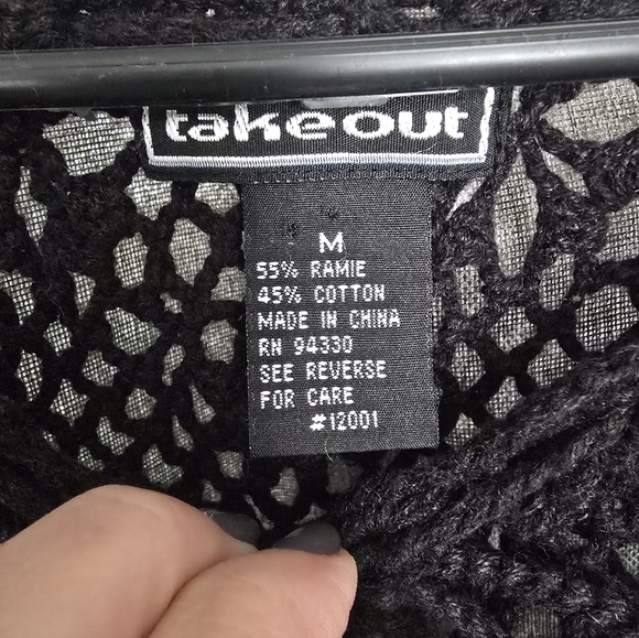 Vtg Y2k Set Of 2 Take Out Open Knit Long Sleeve Tops Ivory & Black Sz M Fairy - Picture 6 of 11